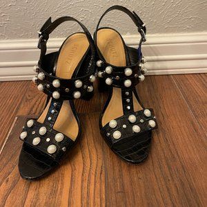 Schutz Pearl Studded Black Sandal Heels